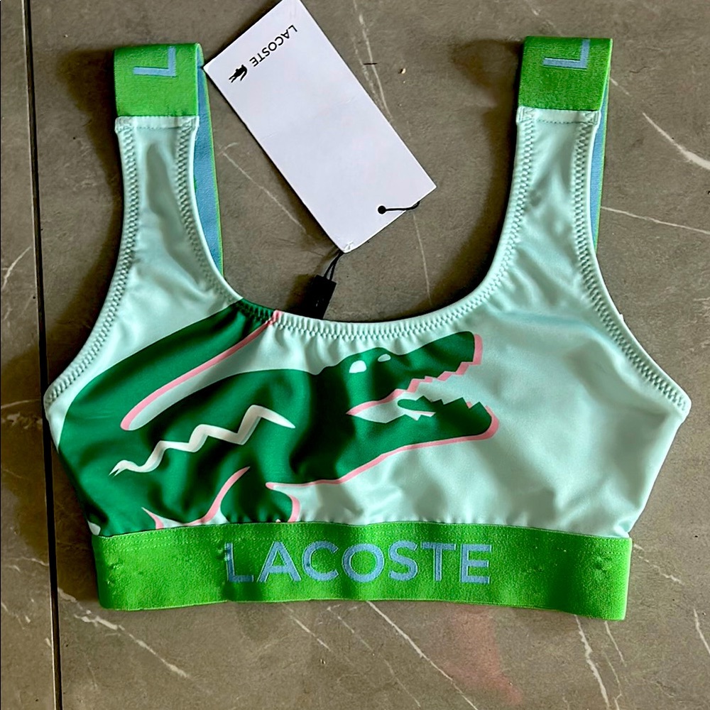 Lacoste Mint Green & Bright Green Crocodile Logo Sports Bra